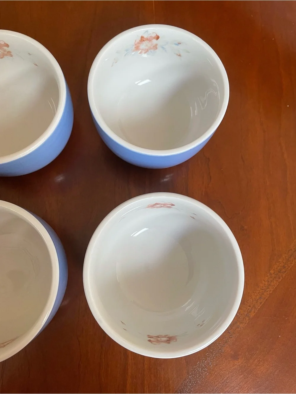 Set of 6 Vintage Blue and White Ceramic Custard Ramekins 1259 Rose Parade